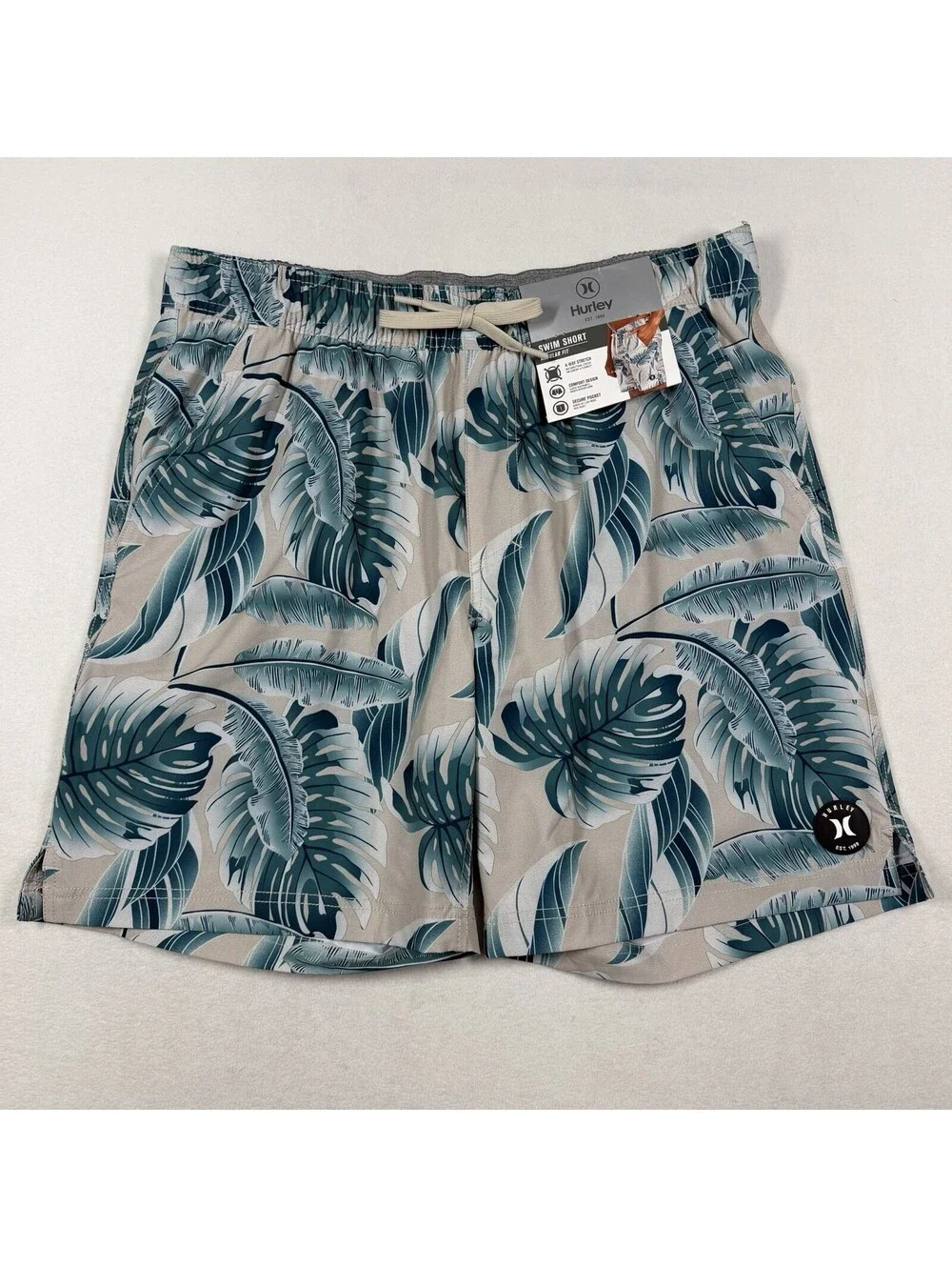 HURLEY Swim Trunks Surfer Board Shorts XL Palm Leaves Tree 8” Inseam NWT